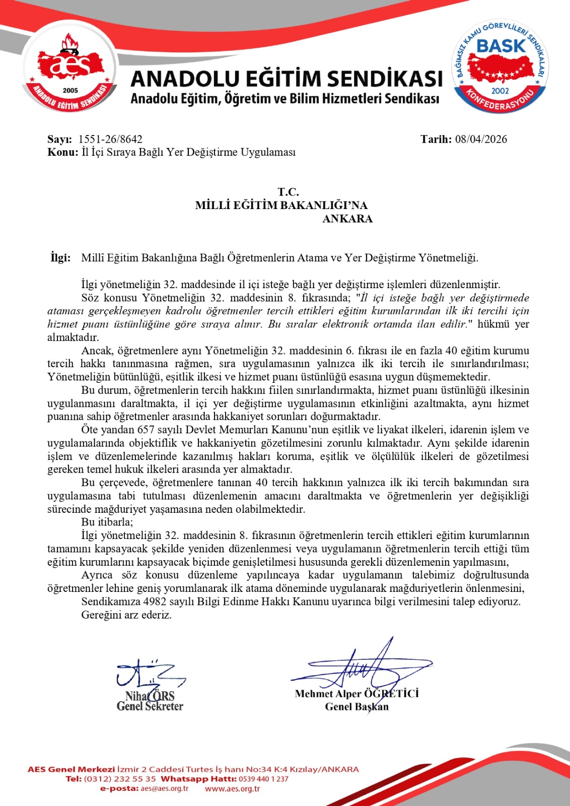 İl İçi Sıraya Bağlı Yer Değiştirme Uygulaması