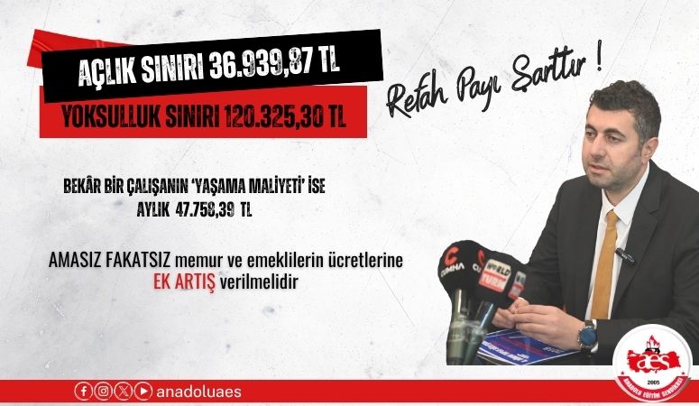 ÖĞRETİCİ : AÇLIK SINIRI 36.939 TL, YOKSULLUK SINIRI 120.325 TL OLMUŞKEN REFAH PAYI ŞARTTIR!
