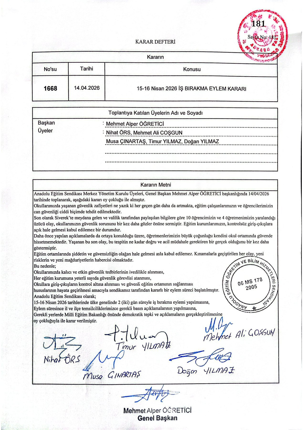 15-16 NİSAN 2026 İŞ BIRAKMA EYLEM KARARI