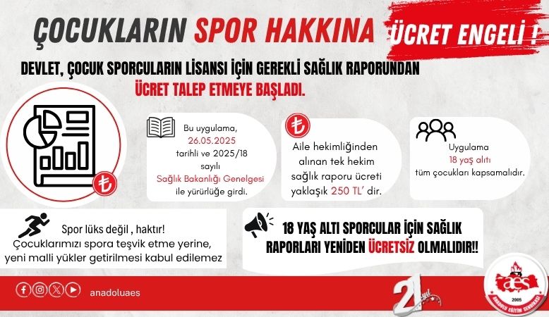 ÇOCUKLARIMIZIN SPOR HAKKINA ÜCRET ENGELİ!