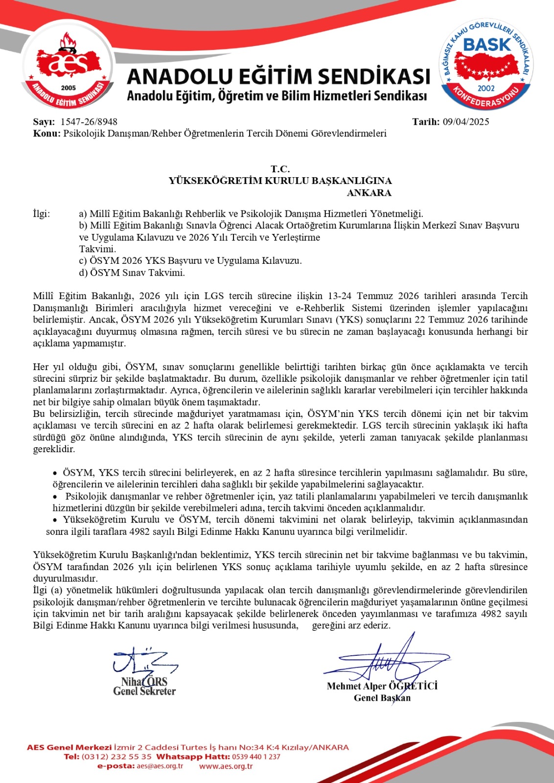 Psikolojik Danışman/Rehber Öğretmenlerin Tercih Dönemi Görevlendirmeleri