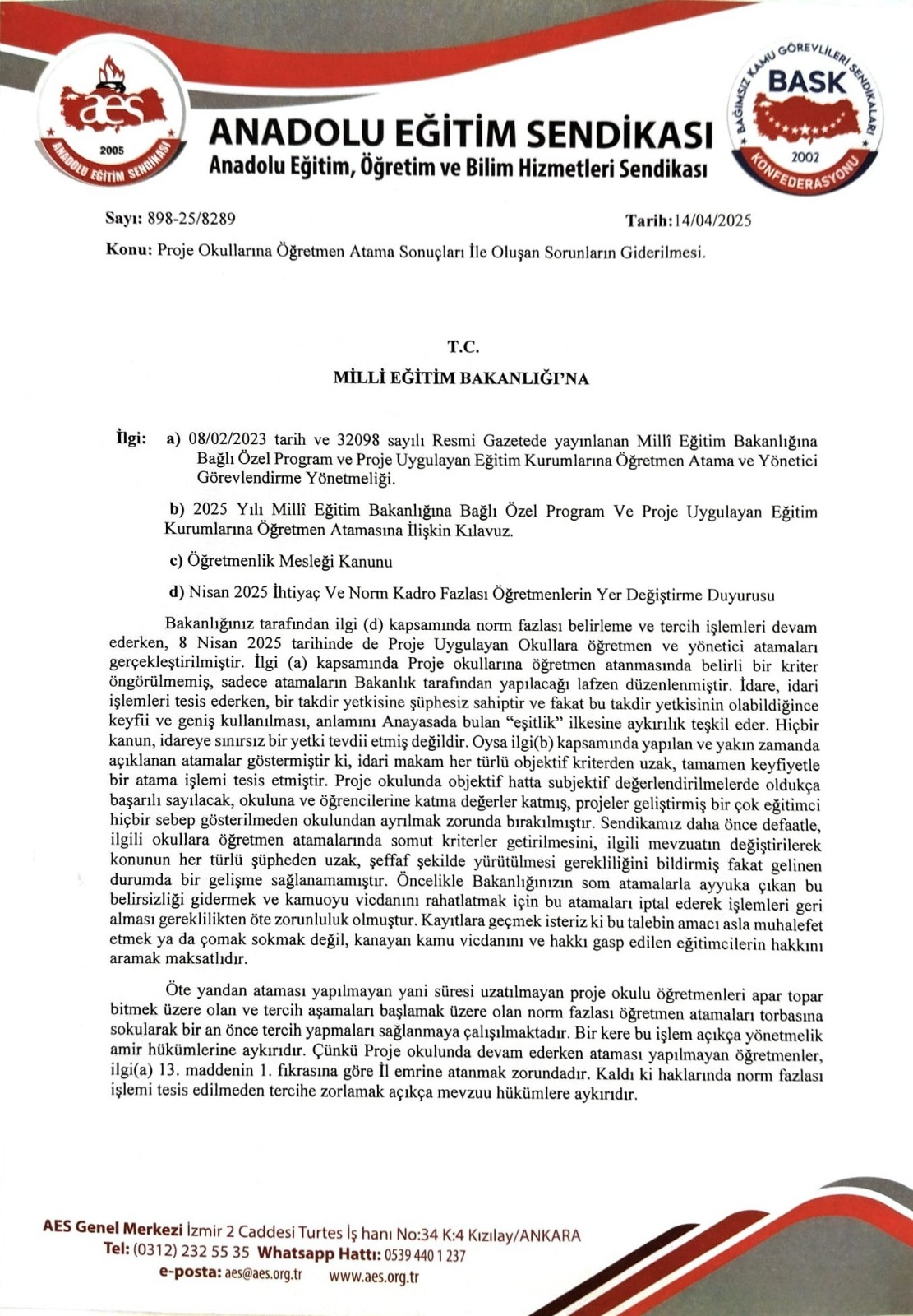 Proje Okulları Atamaları ve Sonrasında Yapılmaya Çalışılan İşlemlere İtiraz Ediyoruz