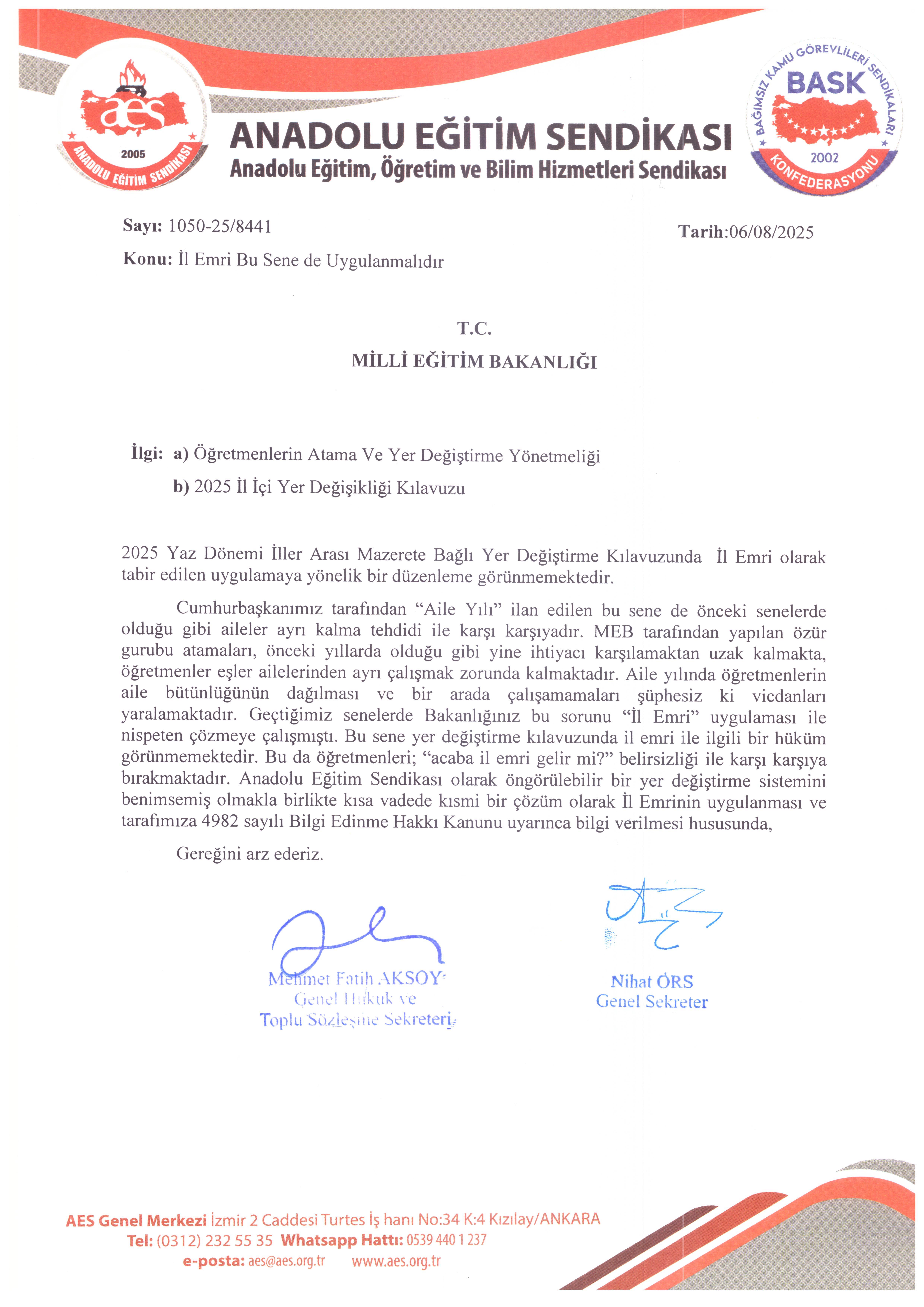 İl Emri Bu Sene de Uygulanmalıdır