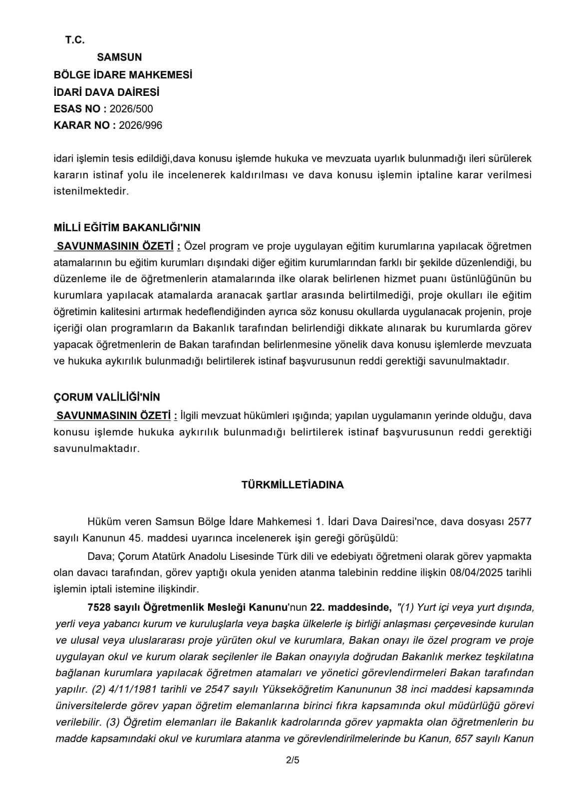 PROJE OKULLARINDAKİ HUKUKSUZLUĞA KARŞI AÇTIĞIMIZ DAVA KARARI - 2
