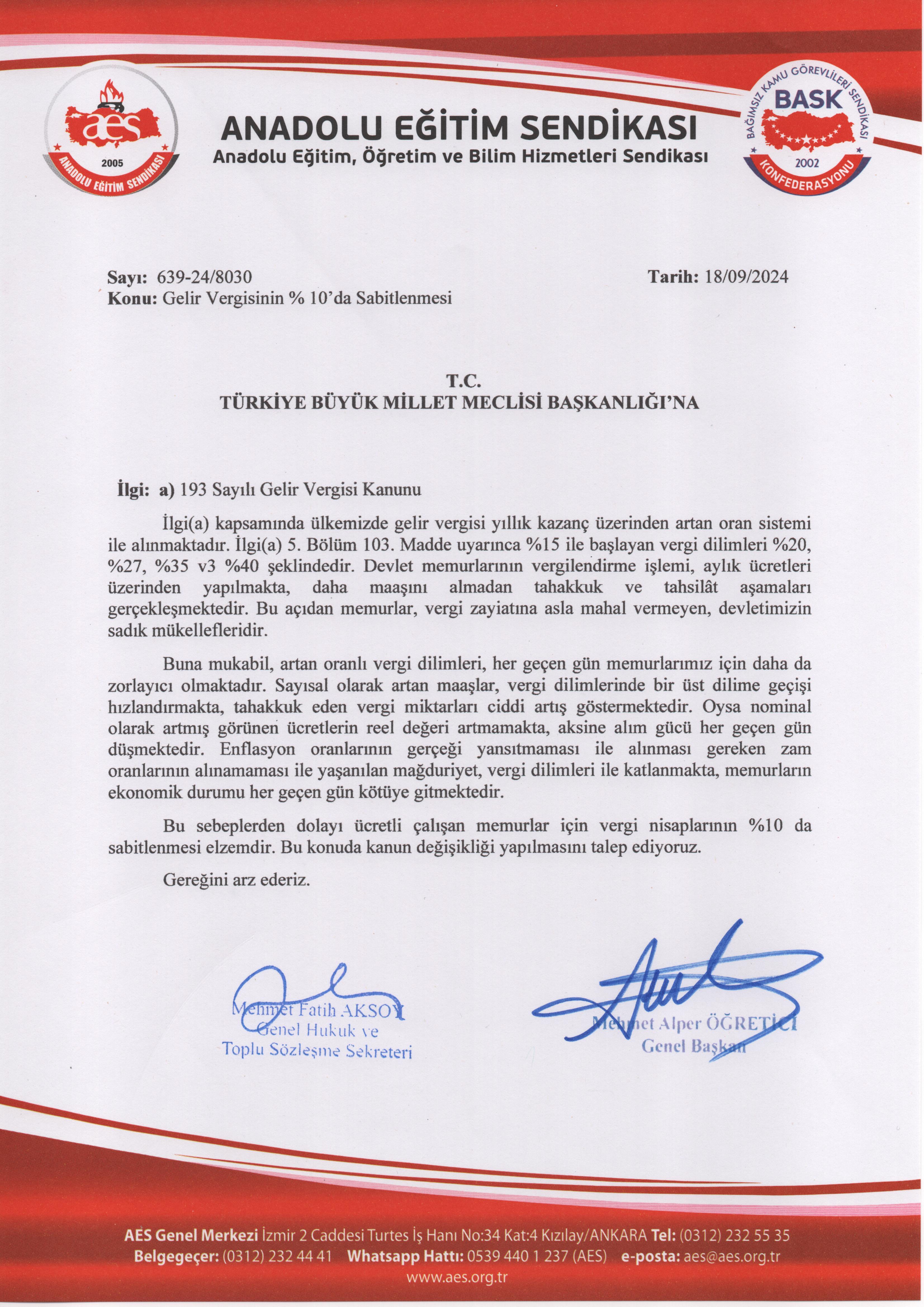 Gelir Vergisinin % 10’da Sabitlenmesi