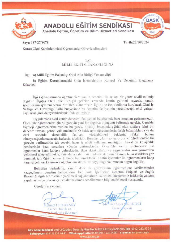 Okul Kantinlerindeki Öğretmenlerin Görevlendirmeleri 