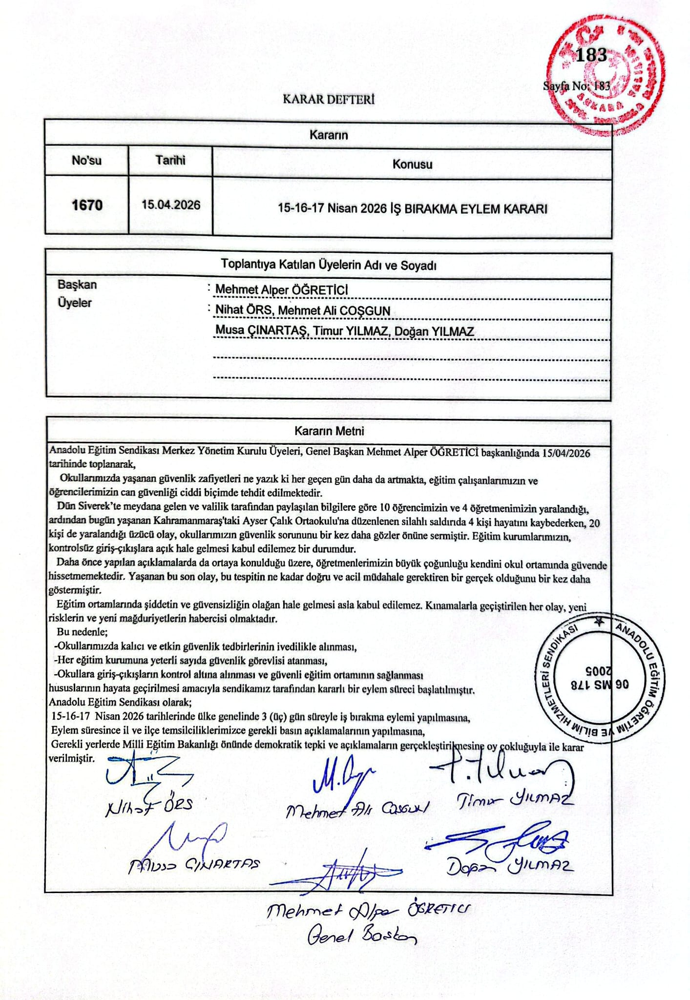 15-16-17 Nisan 2026 3 Günlük İş Bırakma Eylem Kararı