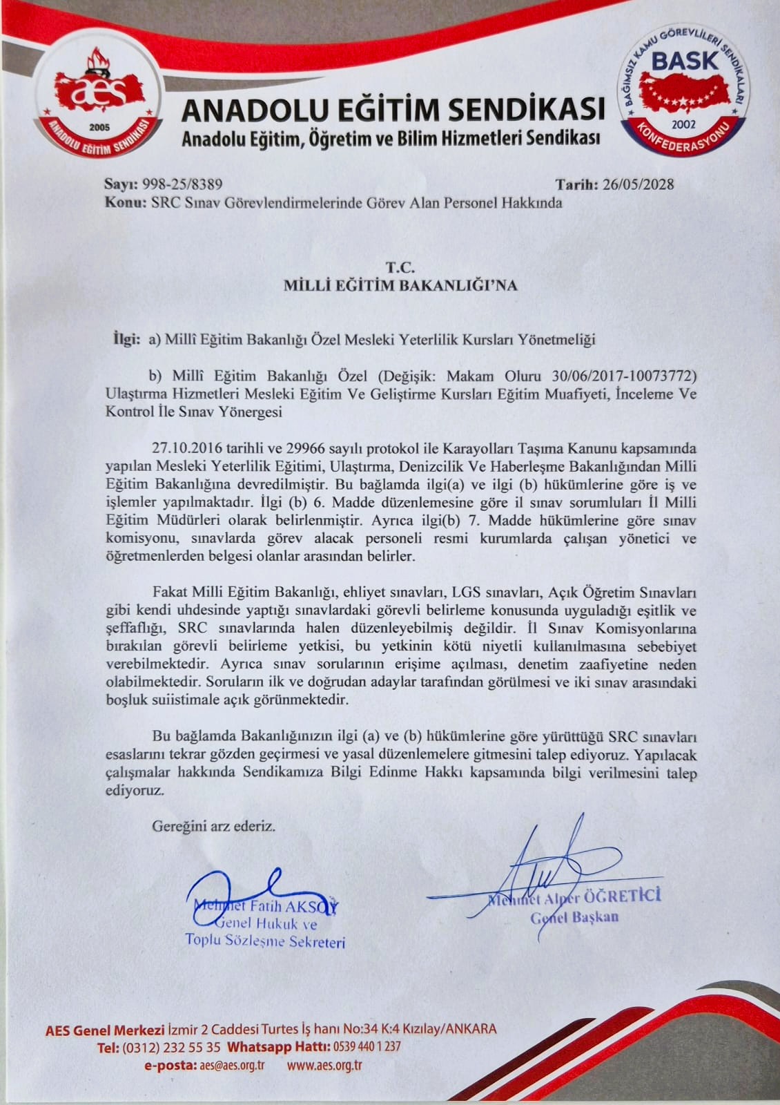 SRC Sınav Görevlendirmelerinde Görev Alan Personel Hakkında